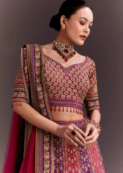 Rani Pink And Purple Zari Embellished Lehenga Set