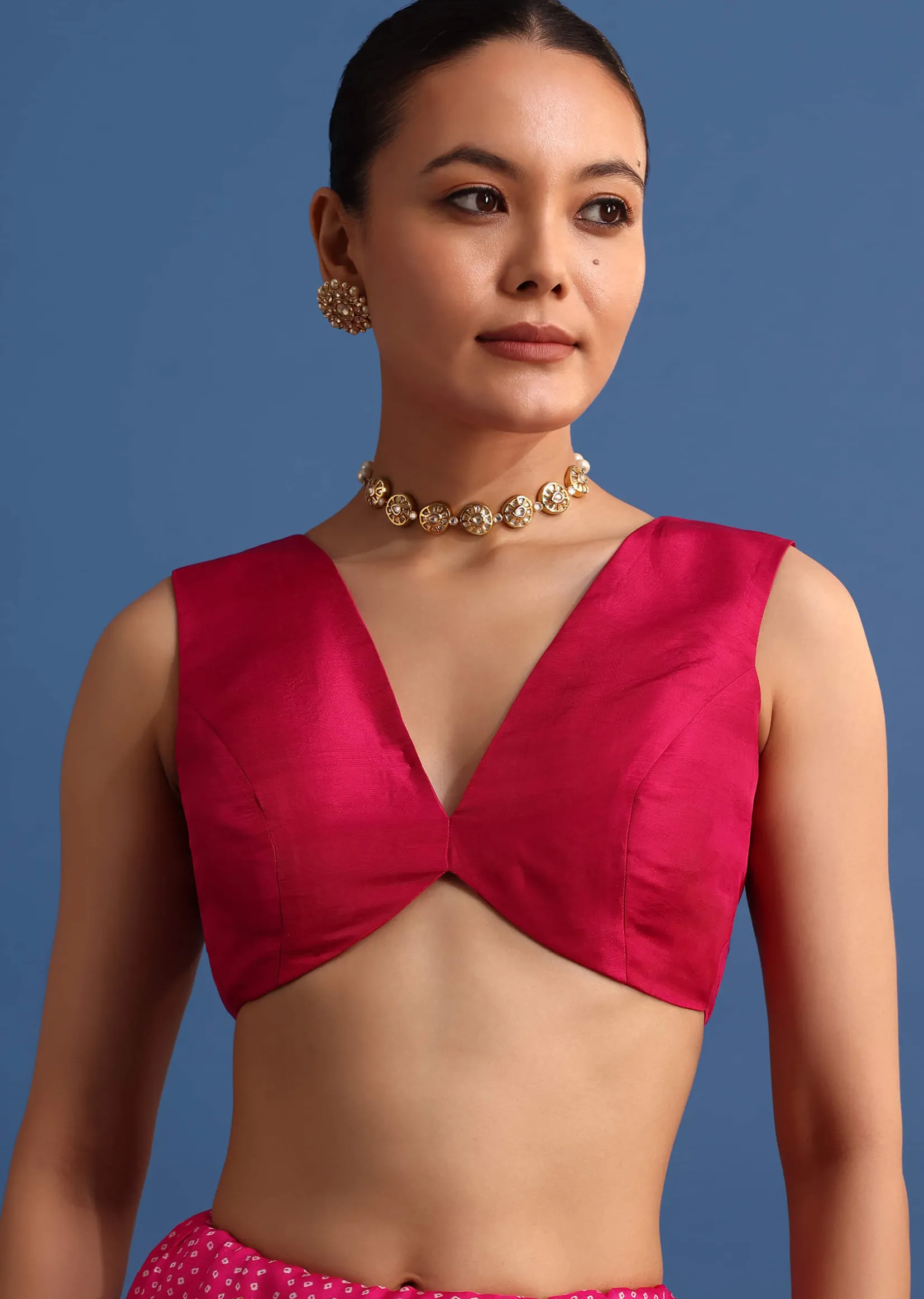 Rani Pink Banarasi Bandhani Satin Saree With Brocade Motifs On Border