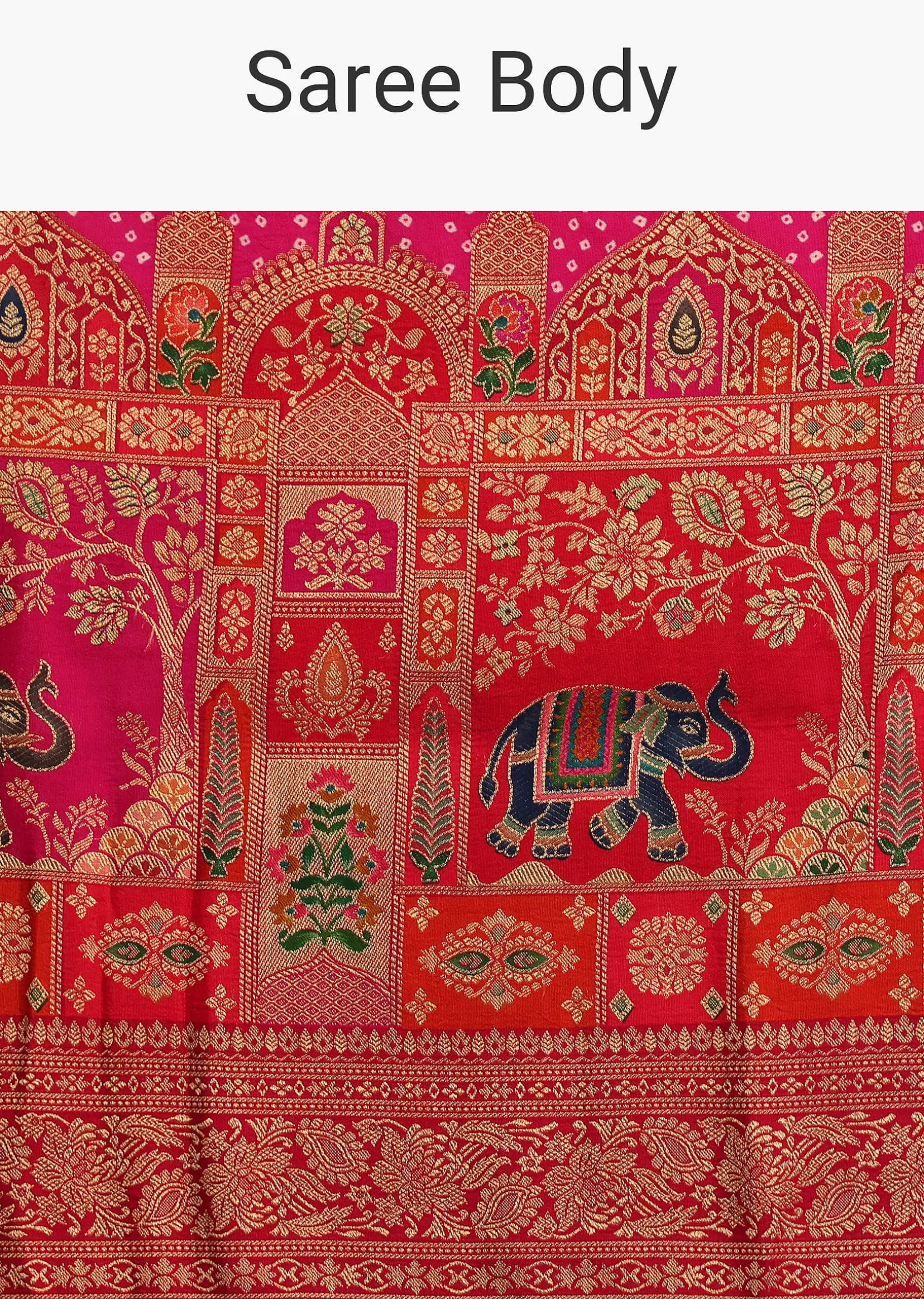 Rani Pink Banarasi Bandhani Satin Saree With Brocade Motifs On Border
