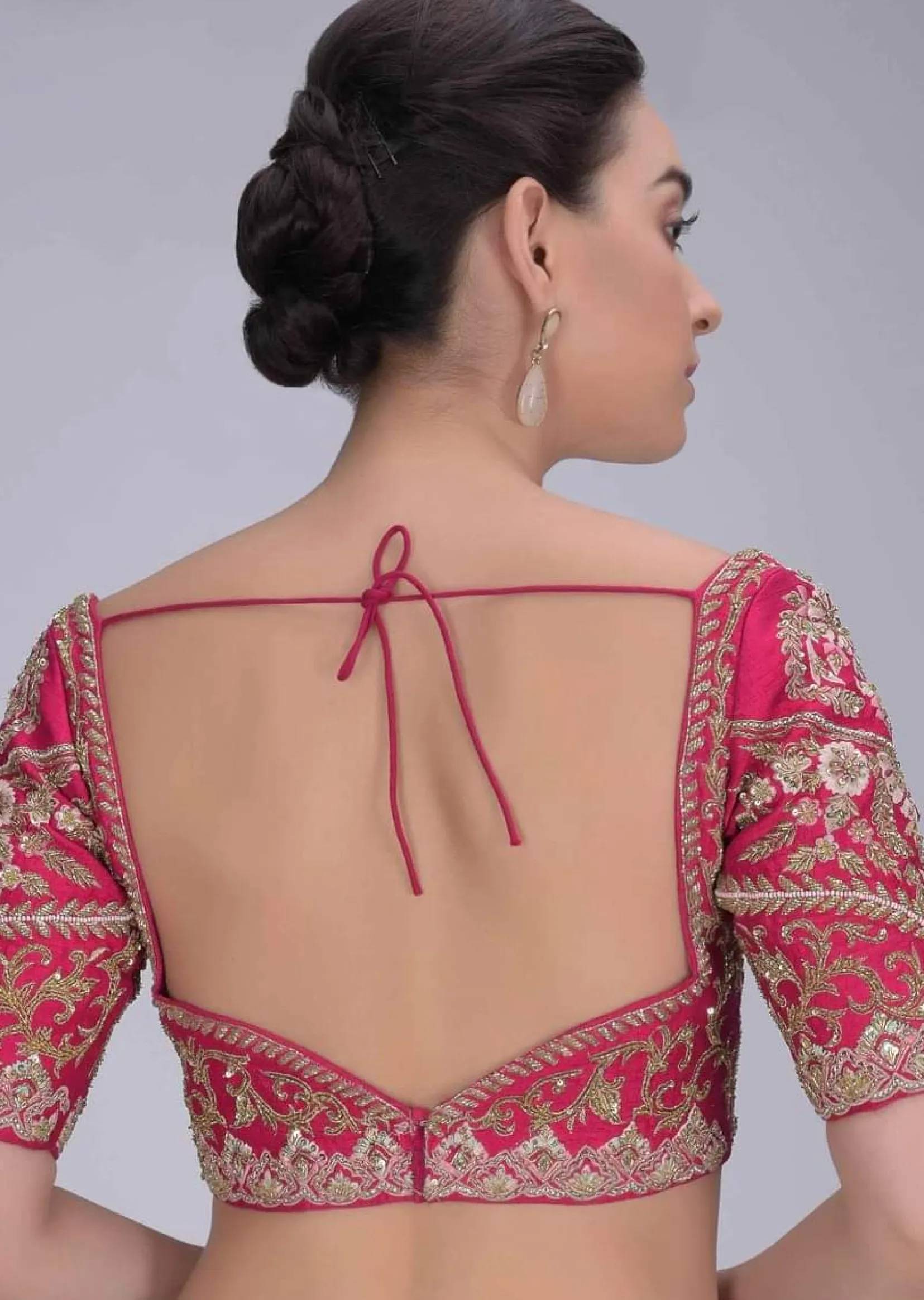Rani Pink Blouse In Embellished Raw Silk