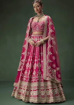 Rani Pink Bridal Lehenga With Embroidered Blouse And Heavily Worked Dupattas