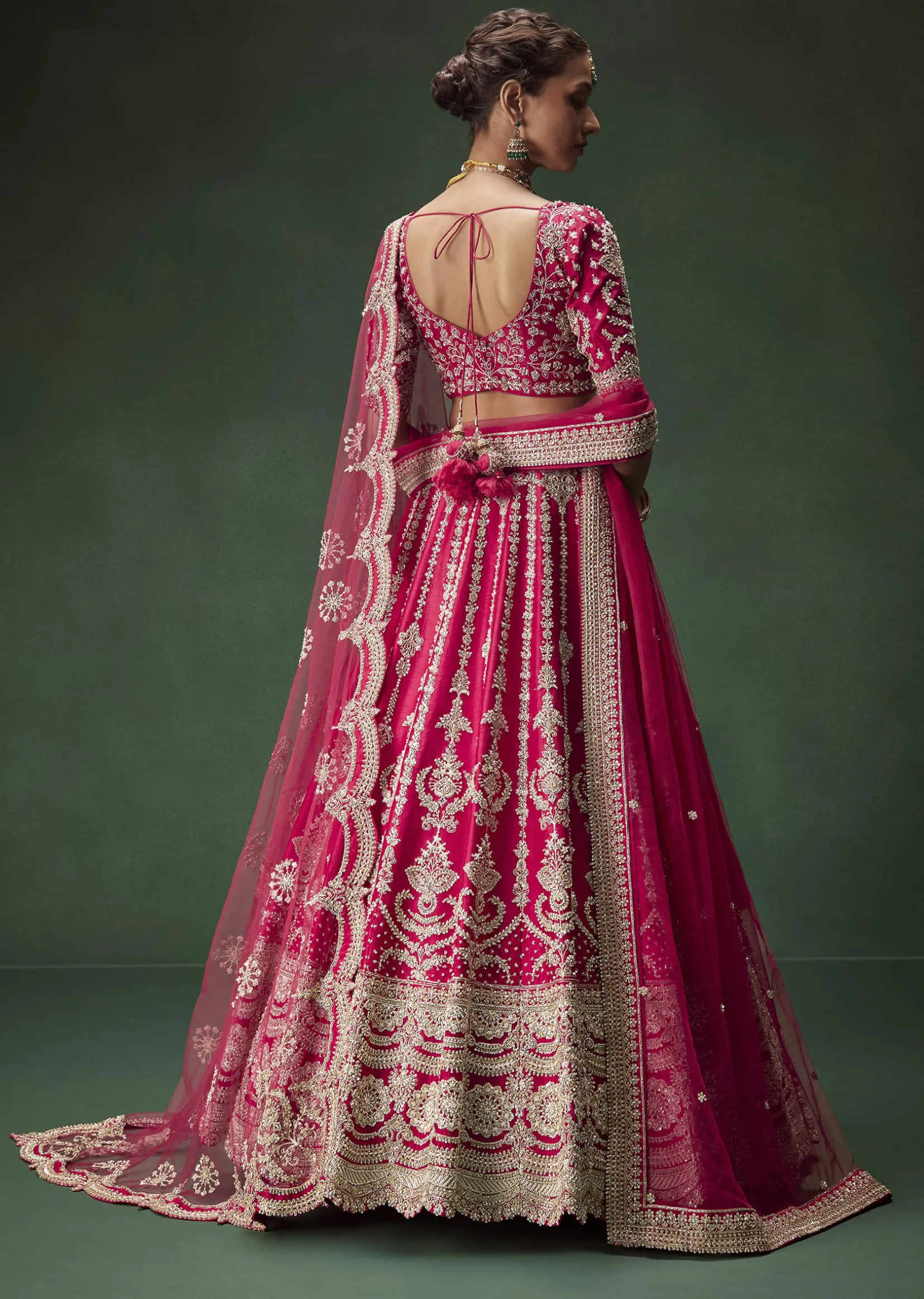 Rani Pink Bridal Lehenga With Embroidered Blouse And Heavily Worked Dupattas
