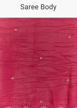 Rani Pink Crushed Tissue Saree With Cutdana And Sequin Embroidery