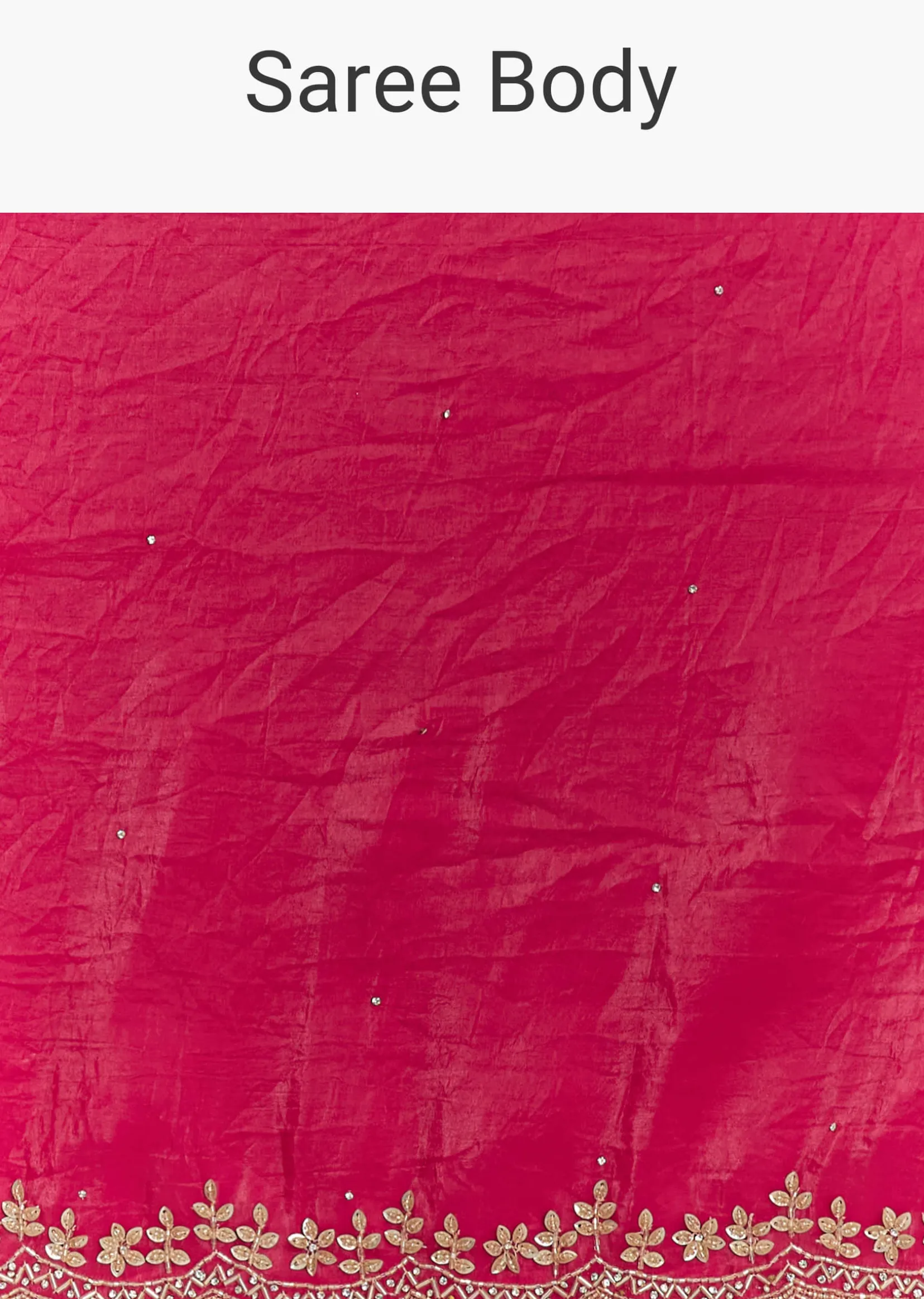 Rani Pink Crushed Tissue Saree With Stone Embellishments And Scallop Border