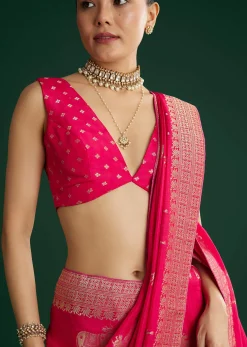 Rani Pink Dola Silk Saree With Zari Woven Border