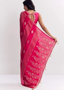 Rani Pink Dola Silk Saree With Gota Patti Woven Motif