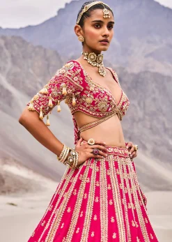 Rani Pink Heavy Embroidered Bridal Lehenga With Two Dupattas