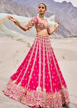Rani Pink Heavy Embroidered Bridal Lehenga With Two Dupattas