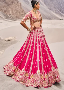 Rani Pink Heavy Embroidered Bridal Lehenga With Two Dupattas