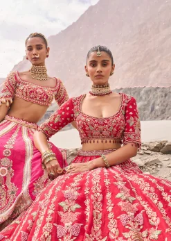 Rani Pink Heavy Embroidered Bridal Lehenga With Two Dupattas