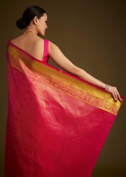 Rani Pink Kanjivaram Silk Saree With Golden Zari Border