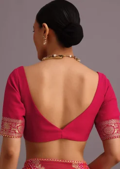 Rani Pink Khaddi Georgette Woven Saree With Gotta Patti Border