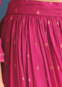 Rani Pink Russian Silk Kurta Palazzo With Banarasi Dupatta