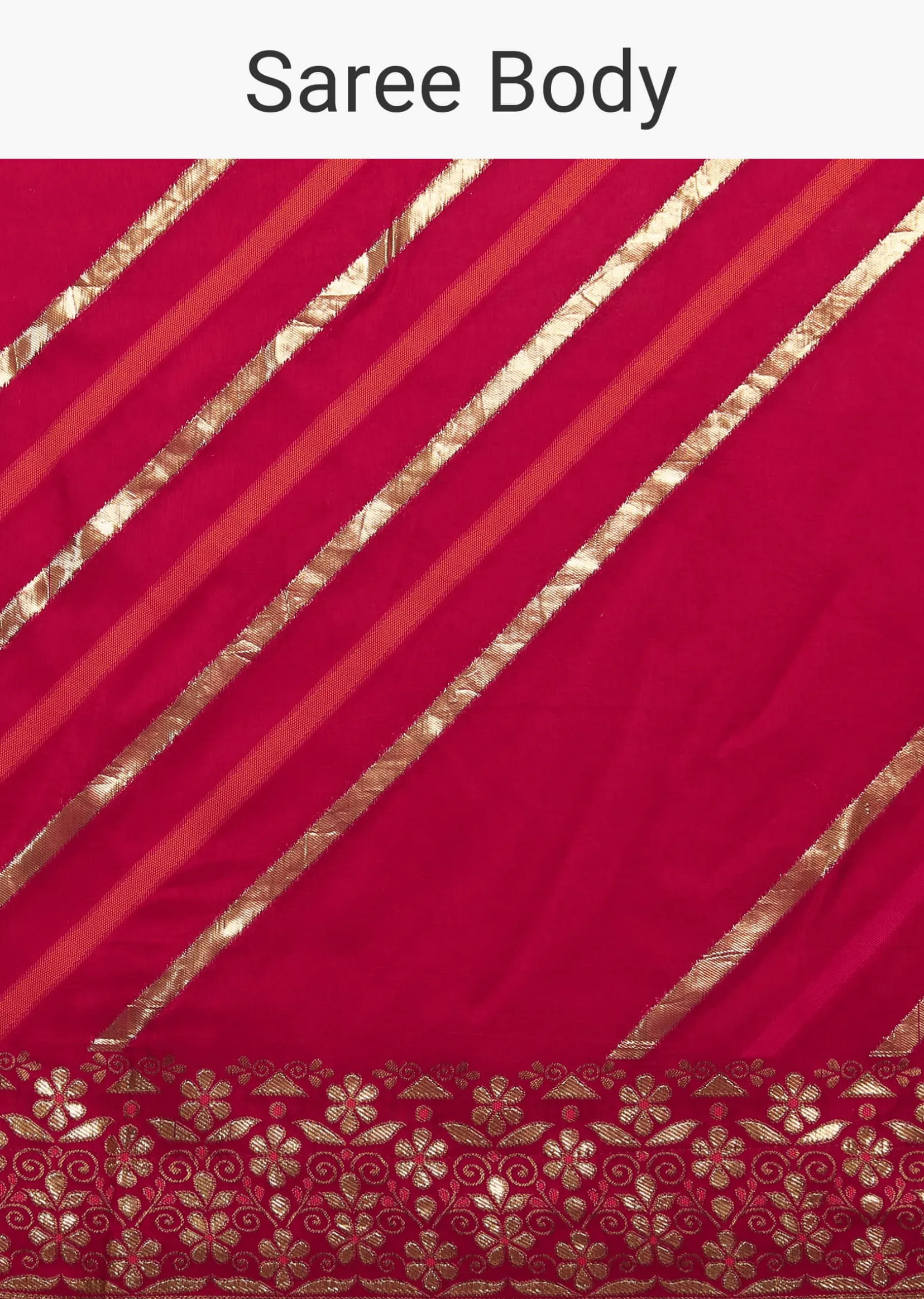Rani Pink Saree In Dola Silk With Multi Colored Woven Diagonal Stripes And Floral Border