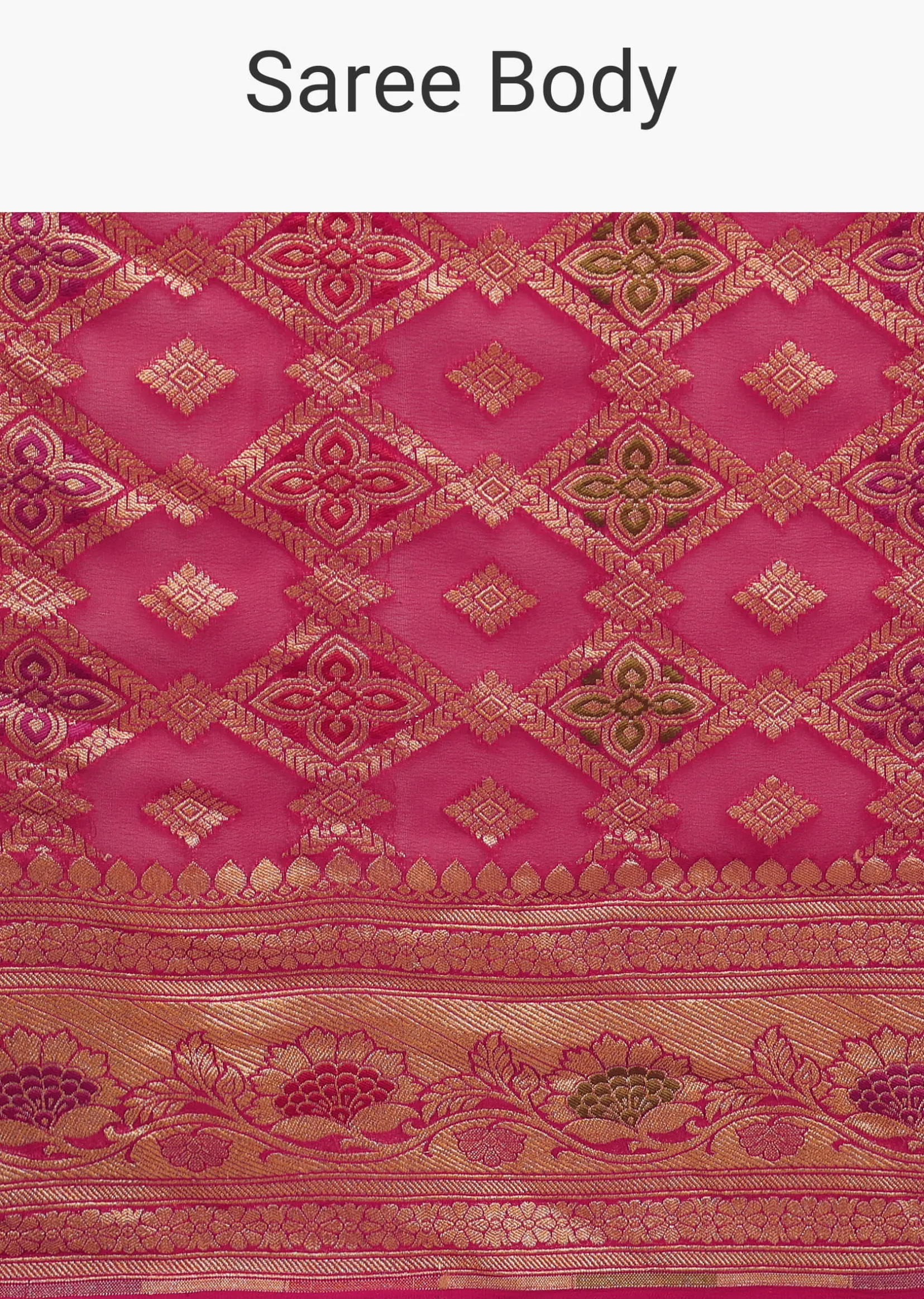 Rani Pink Saree In Georgette With Woven Geometric Jaal And Floral Border
