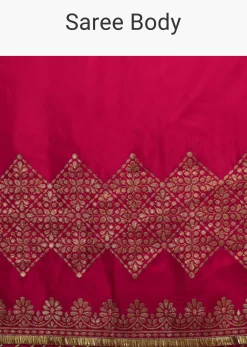 Rani Pink Saree In Silk With Woven Stripes Floral Motifs On The Border