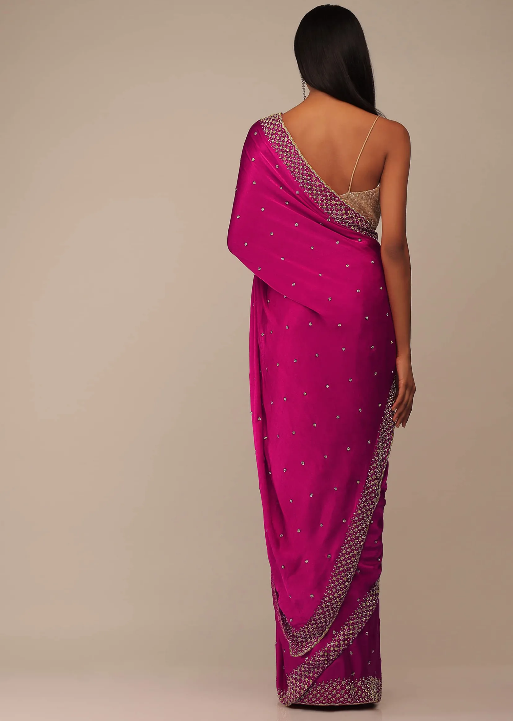 Rani Pink Saree In Stones And Cut Dana Embroidery