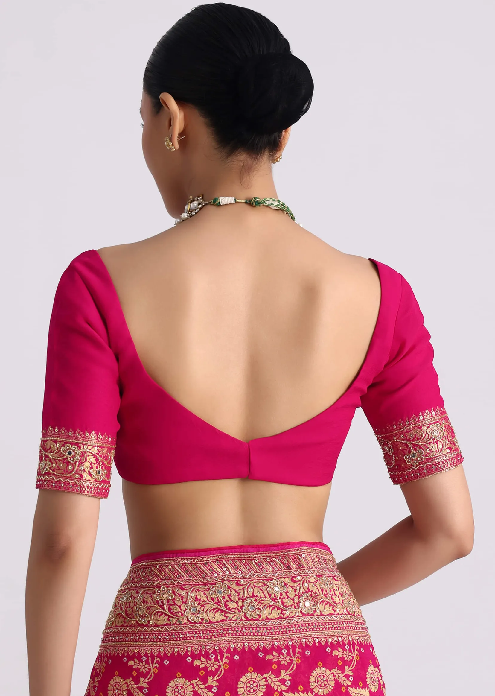 Rani Pink Saree With Bandhani Jaal And Cutdana Work