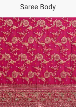 Rani Pink Saree With Bandhani Jaal And Cutdana Work