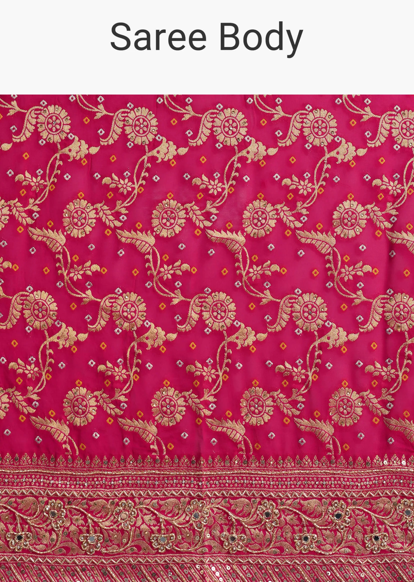 Rani Pink Saree With Bandhani Jaal And Cutdana Work