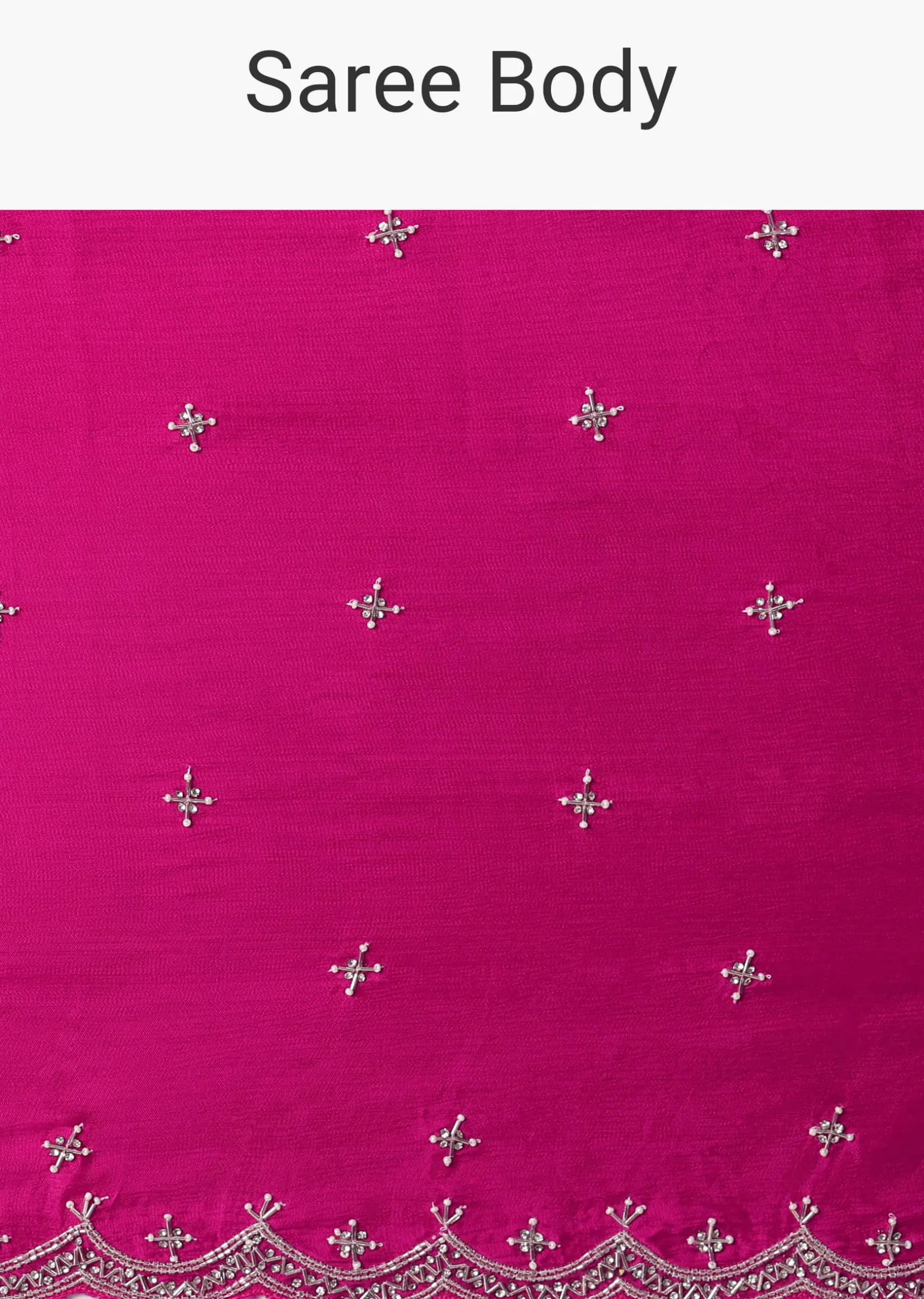 Rani Pink Satin Chinon Saree With Scallop Border And Unstitched Blouse Piece