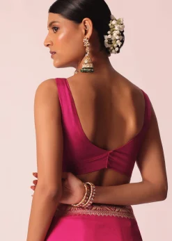 Rani Pink Silk Saree With Bandhani Detail And Unstitched Blouse Piece