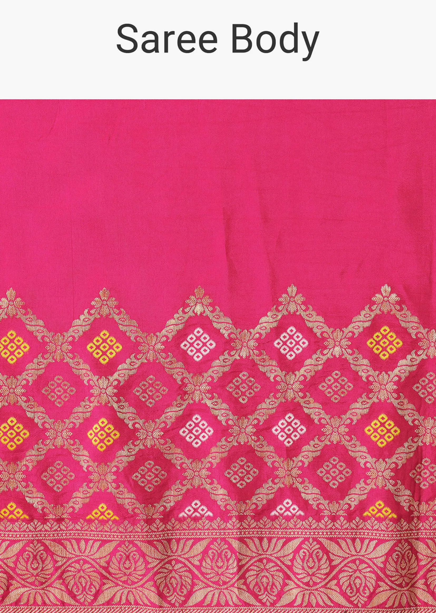Rani Pink Silk Saree With Bandhani Detail And Unstitched Blouse Piece