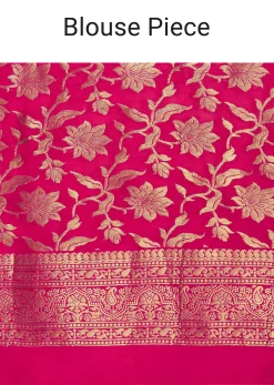 Rani Pink Tissue Silk Saree With Zari Border And Butti Work