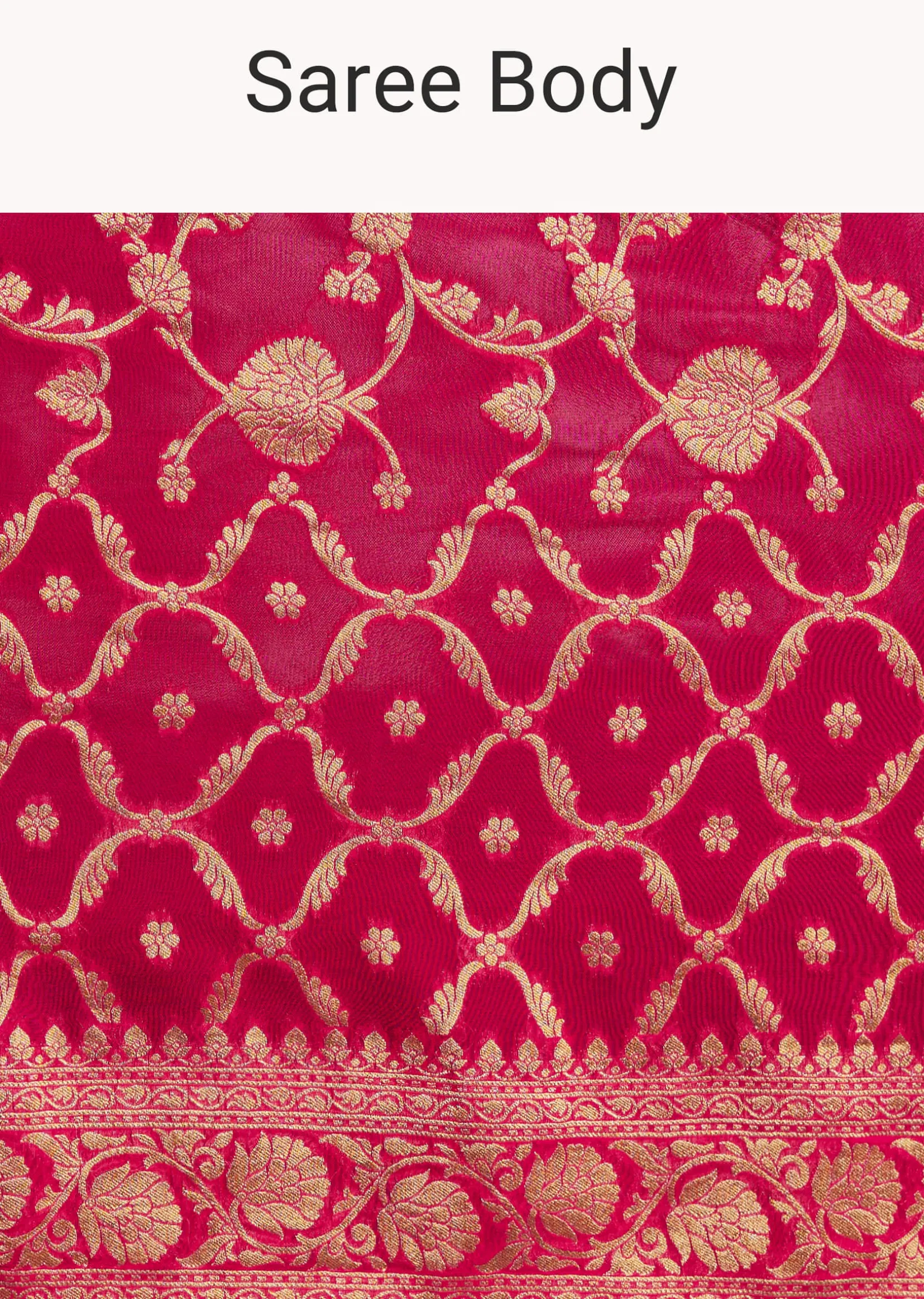 Rani Pink Woven Saree With Jaal Work And Floral Border