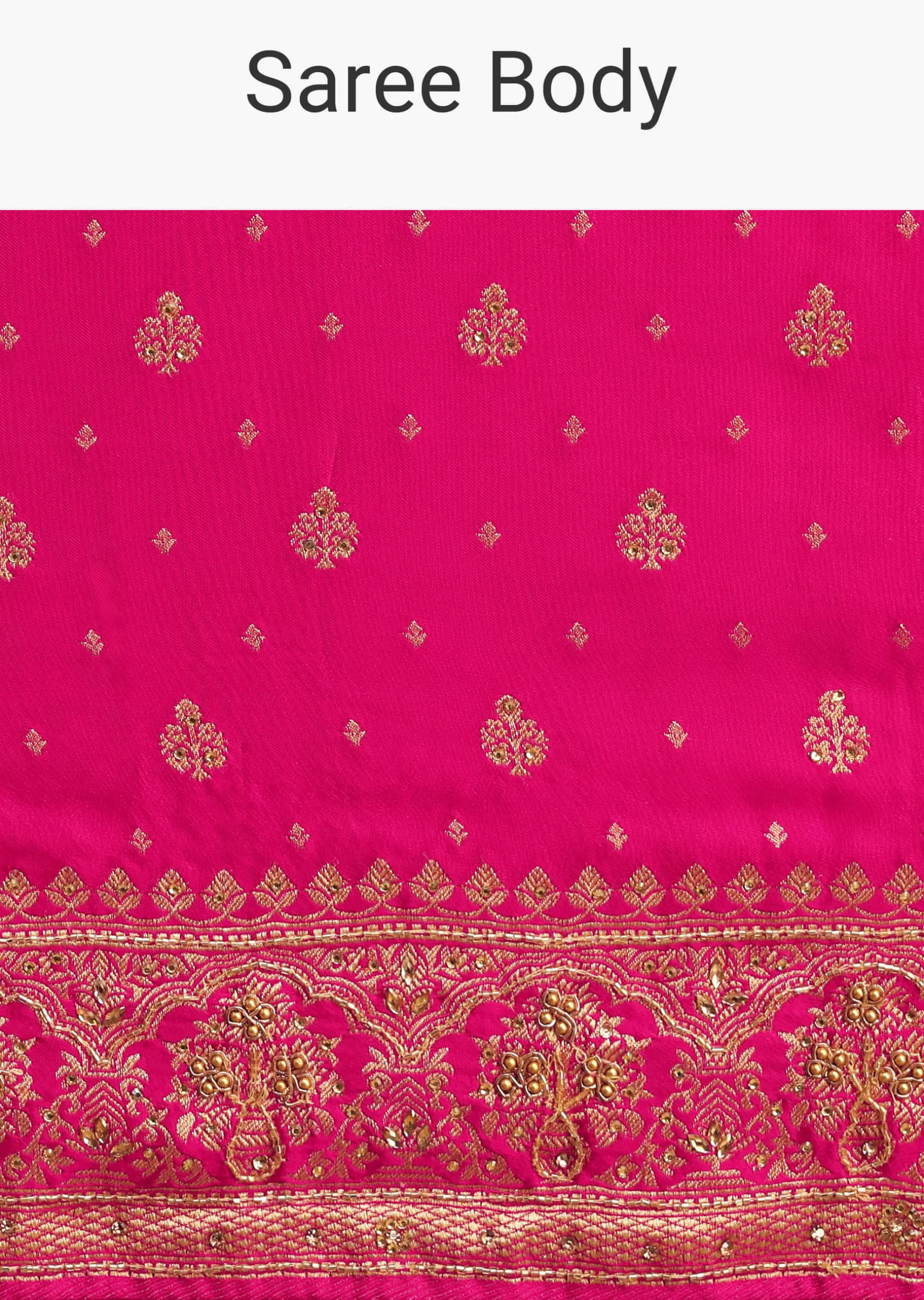 Rani Pink Zardosi Embroidered Saree With Unstitched Blouse