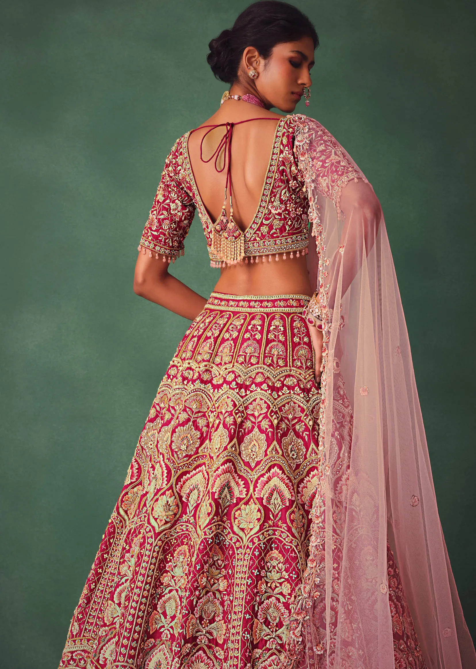 Raw Silk Red Bridal Embroidered Lehenga Set