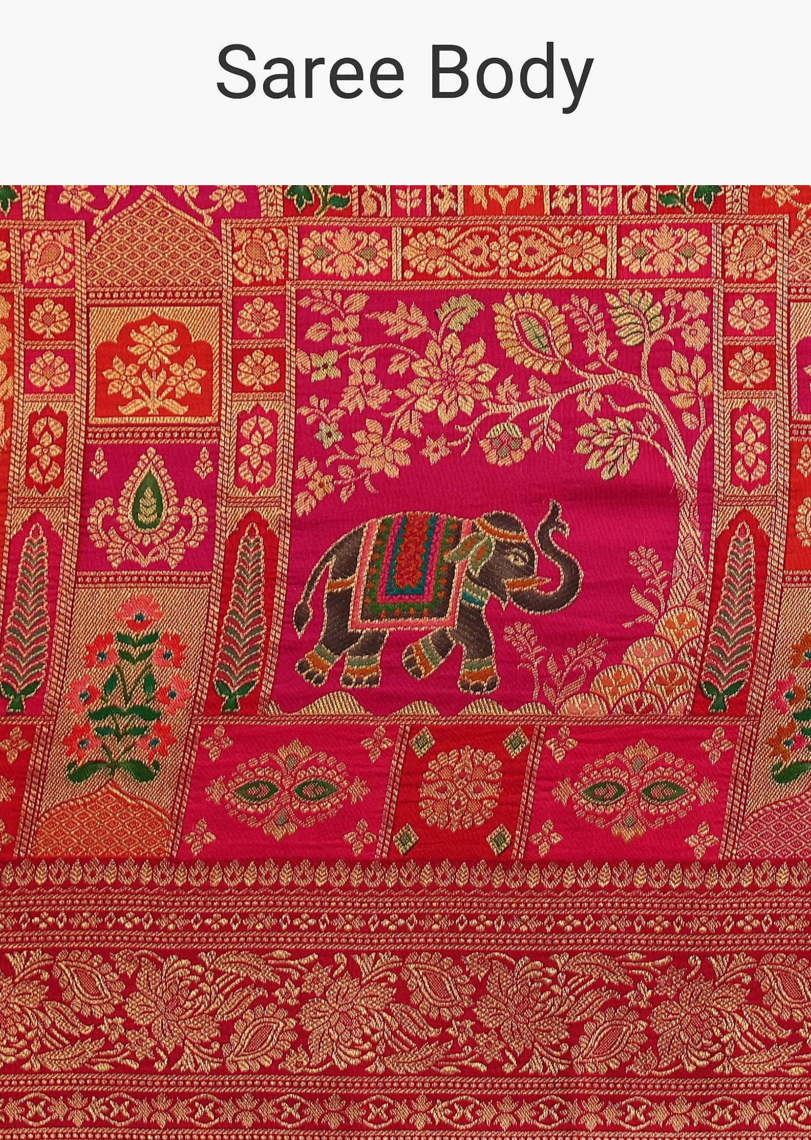 Red Banarasi Bandhani Satin Saree With Traditional Brocade Motifs On Border