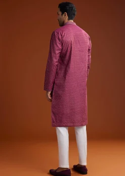 Red Banarasi Silk Kurta Pant Set