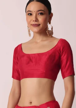Red Banarasi Silk Saree With Woven Floral Motifs And Unstitched Blouse Piece
