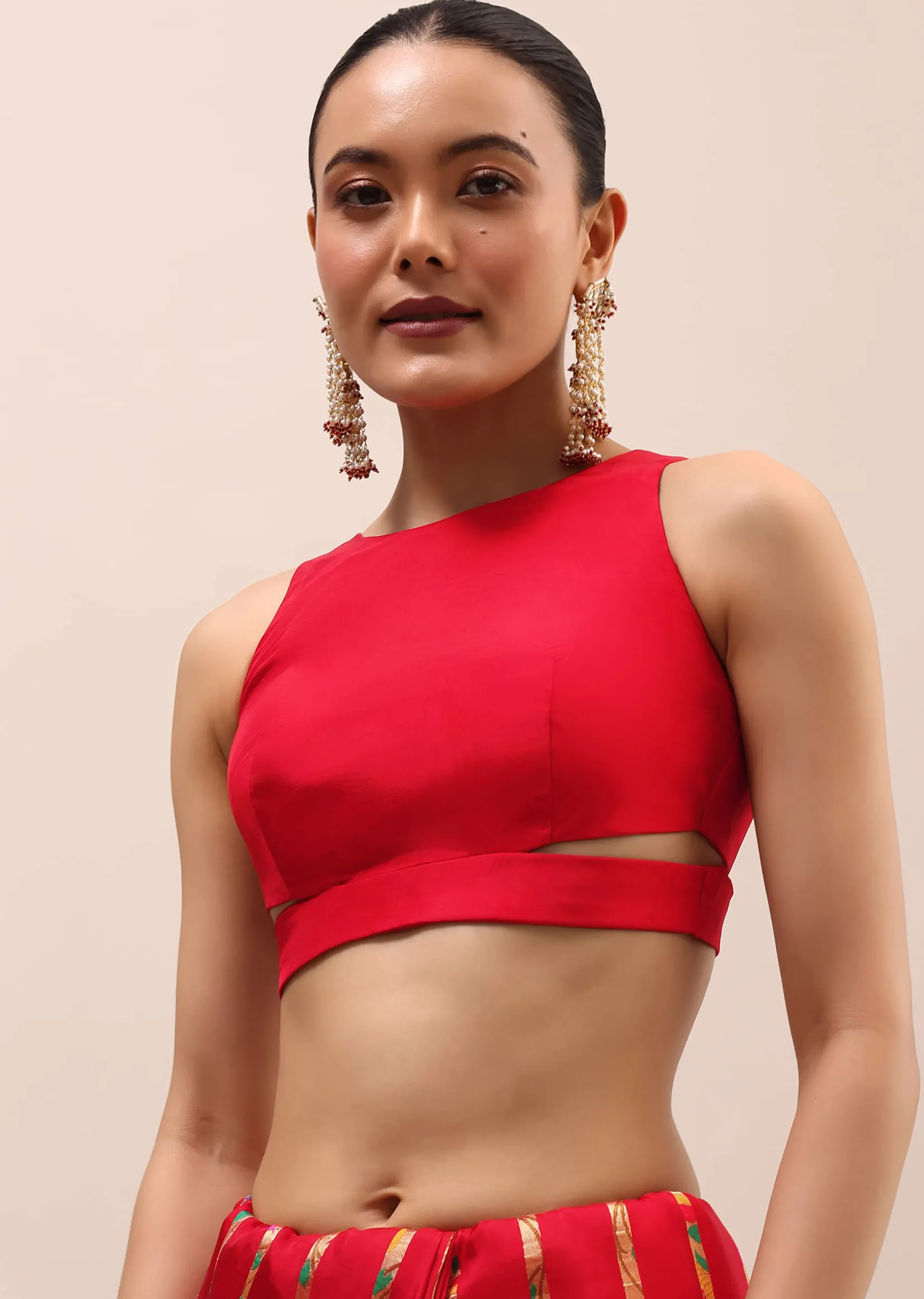 Red Bandhani Silk Saree With Unstitched Blouse