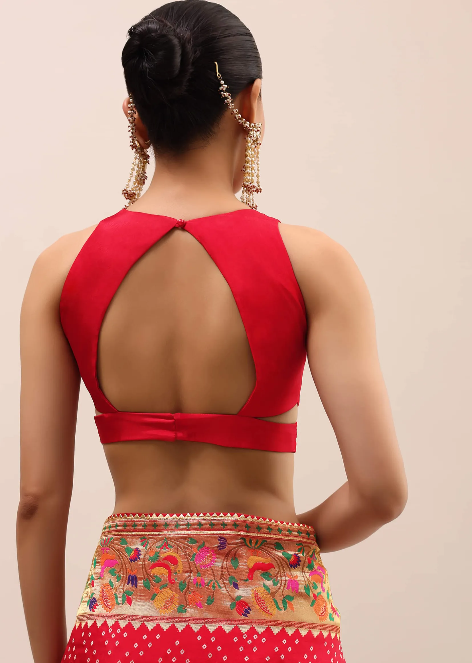 Red Bandhani Silk Saree With Unstitched Blouse