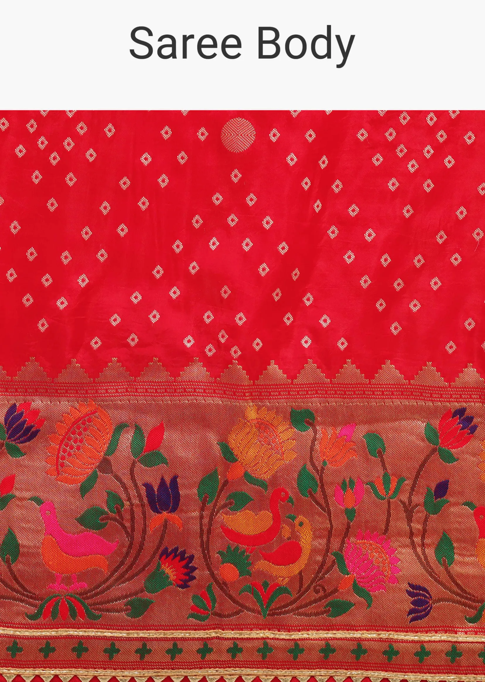 Red Bandhani Silk Saree With Unstitched Blouse