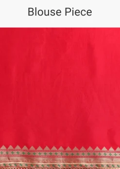 Red Bandhani Silk Saree With Unstitched Blouse
