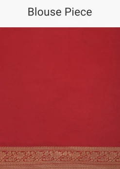 Red Bandhani Silk Woven Saree With Unstitched Blouse Piece