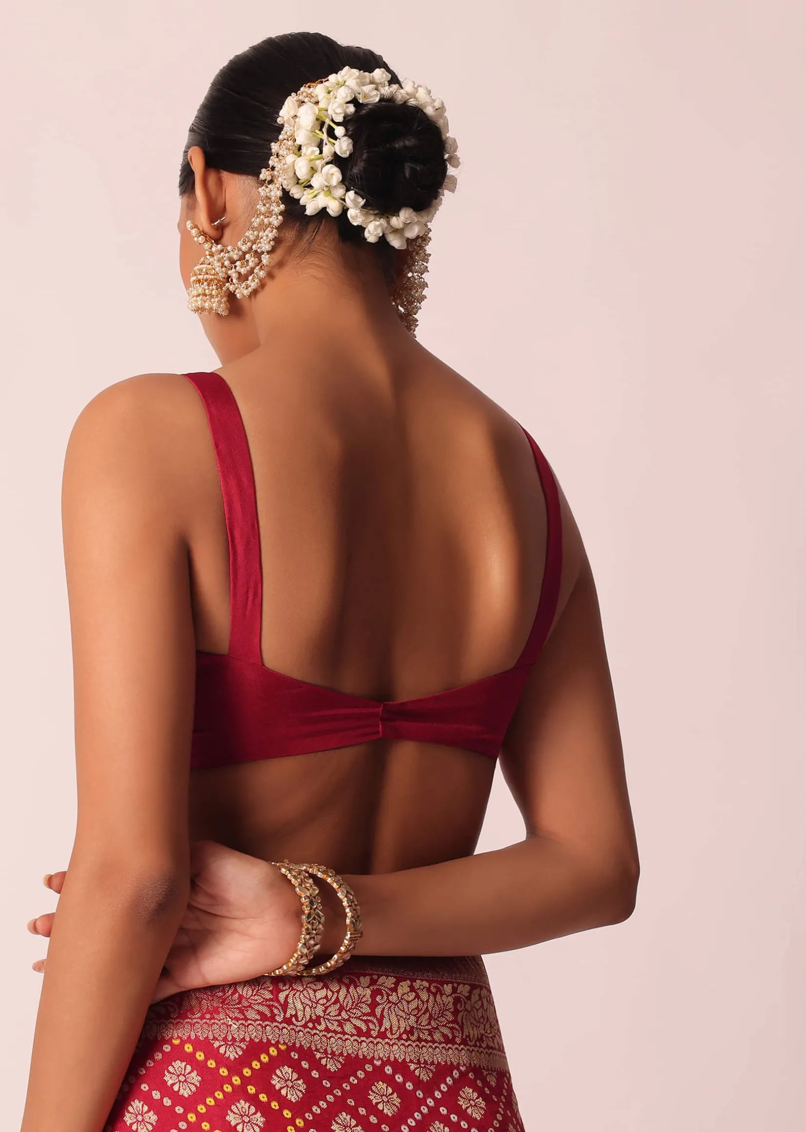 Red Bandhani Weave Saree In Silk With Unstitched Blouse Piece