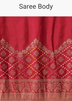 Red Bandhani Weave Saree In Silk With Unstitched Blouse Piece