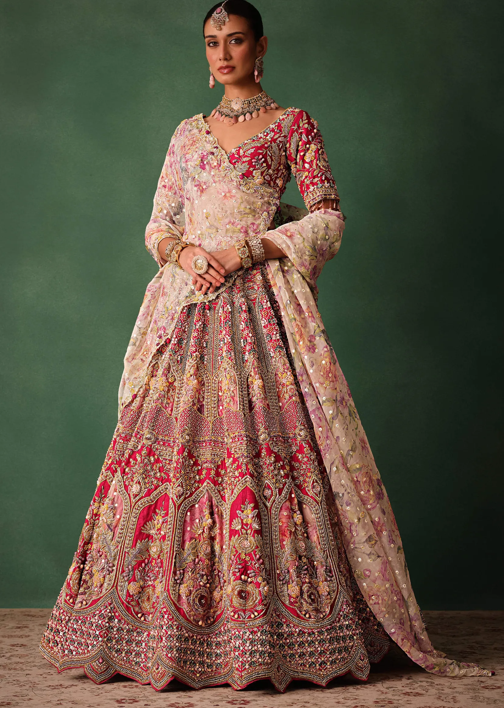 Red Bridal Hand Work Lehenga With Blouse And Dupatta