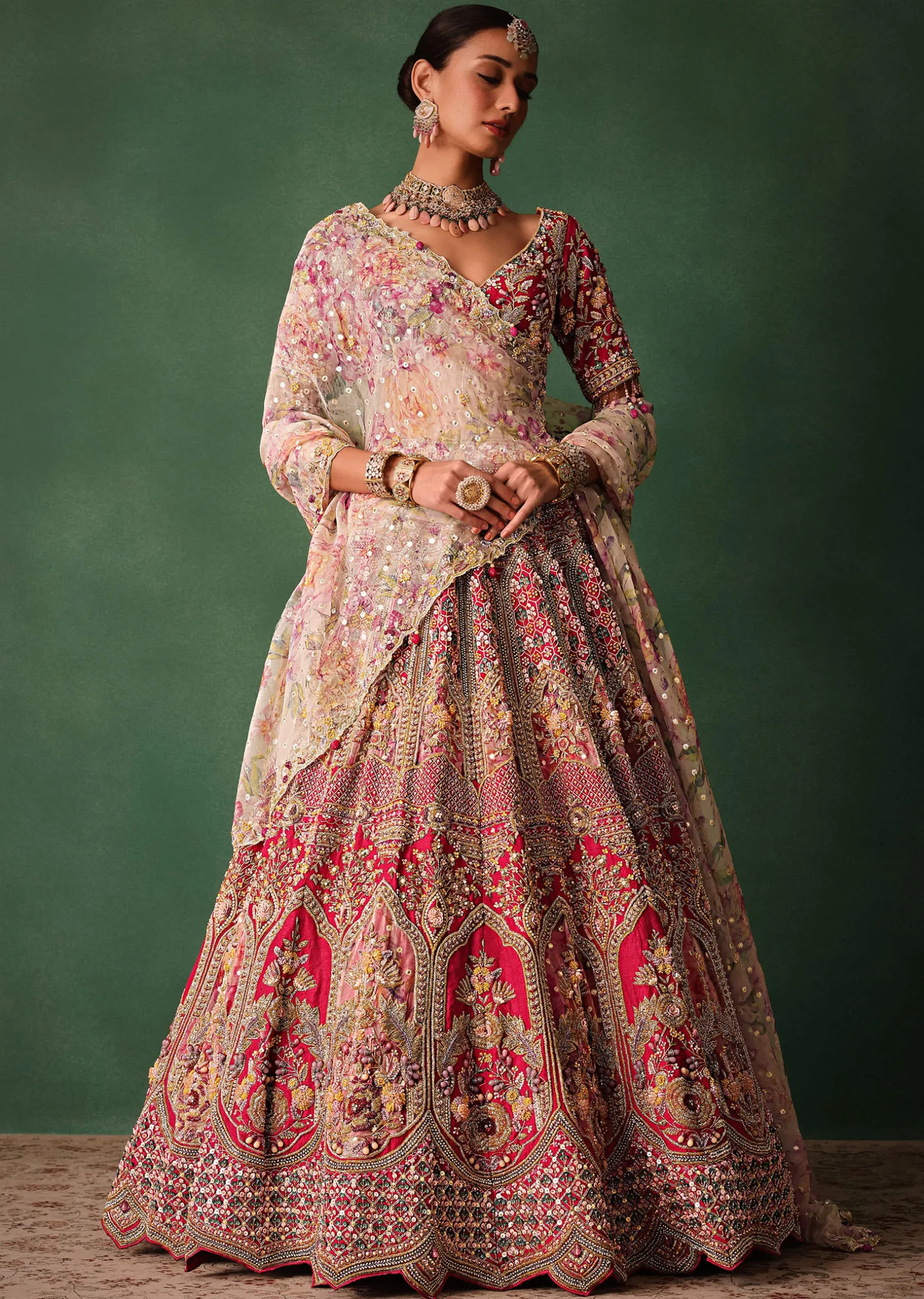 Red Bridal Hand Work Lehenga With Blouse And Dupatta