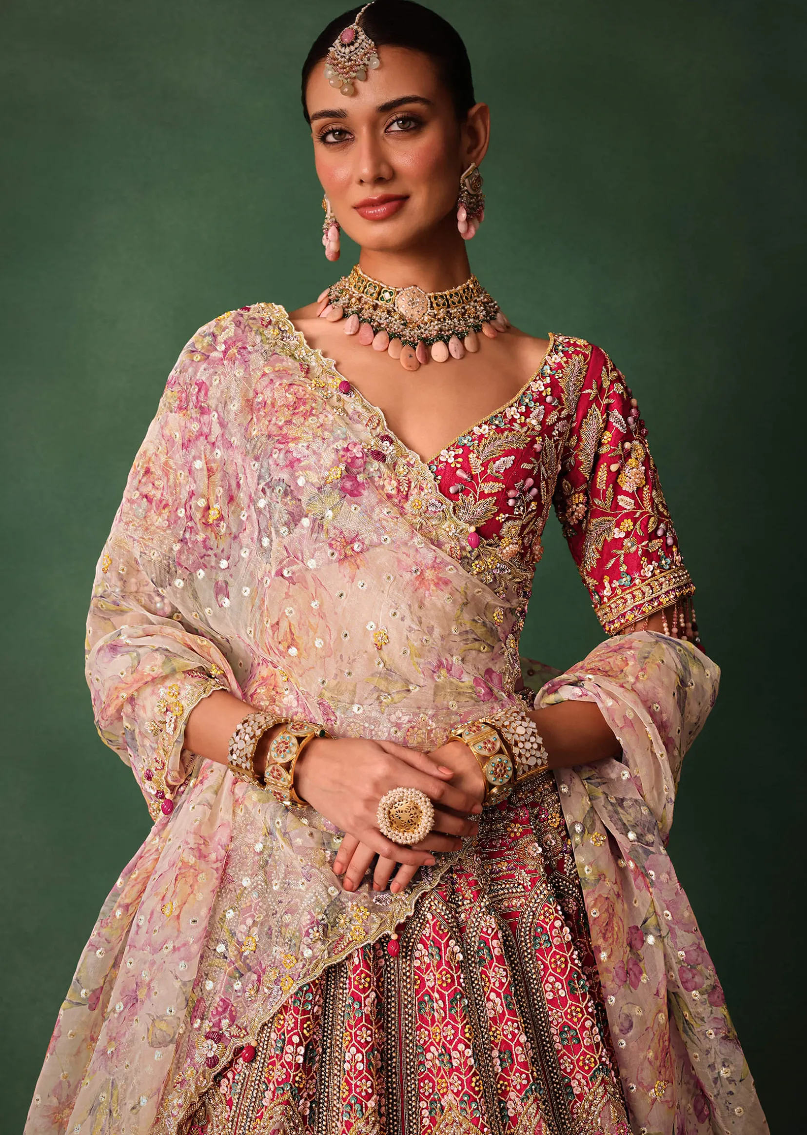 Red Bridal Hand Work Lehenga With Blouse And Dupatta
