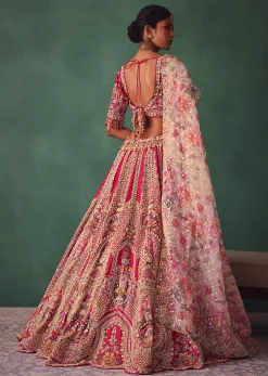 Red Bridal Lehenga With V Neck Blouse Back Dori And Dupatta