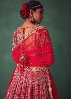Red Bridal Lehenga With Zardosi And Cutdana Work