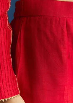 Red Chanderi Angrakha Style Kurta With Zardosi Butti Dupatta