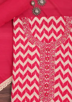 Red Chevron Printed Georgette Dress Material
