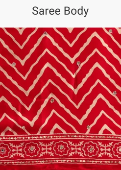 Red Chevron Printed Satin Saree