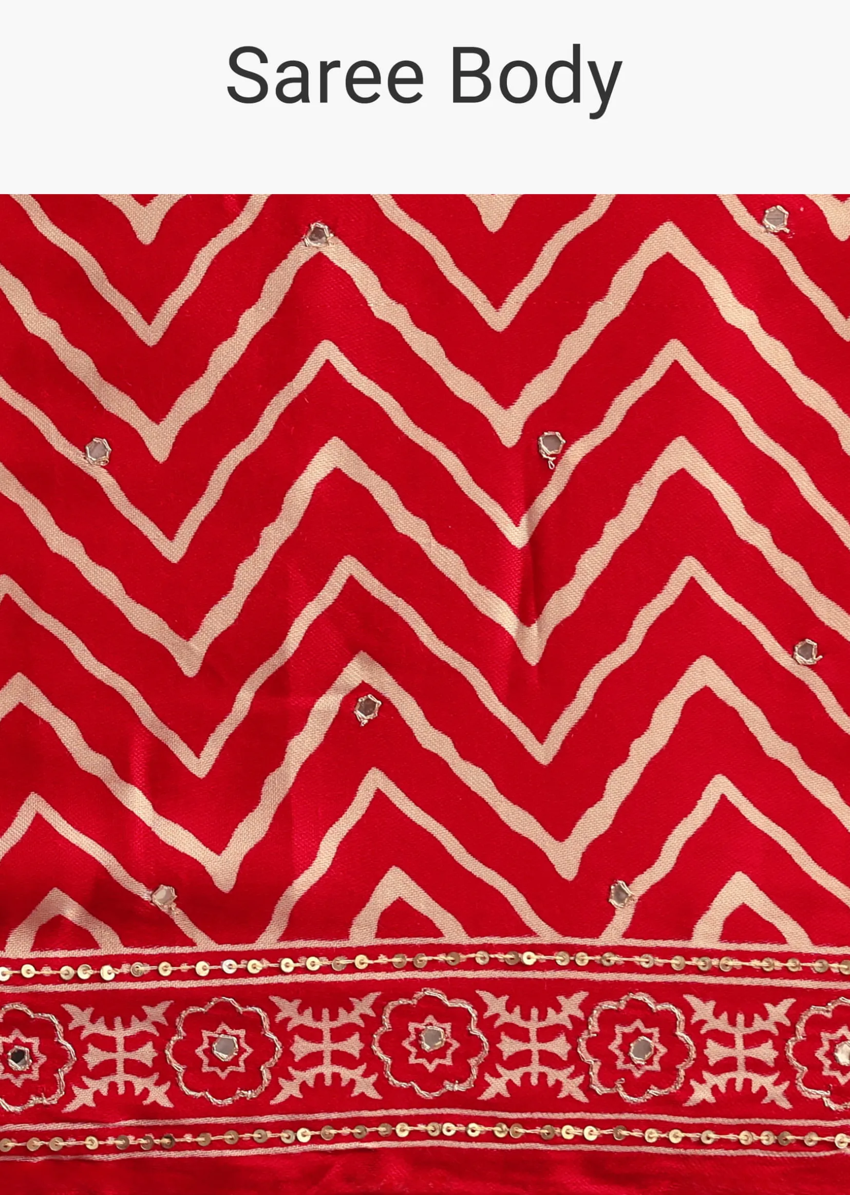 Red Chevron Printed Satin Saree